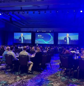 Onyx's Tony Wagner kicks off the Leadership Summit with a speech during the luncheon. 